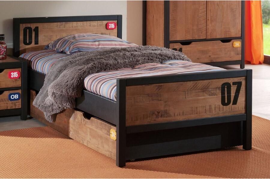 Vipack Bed Alex 90x200cm (incl. lattenbodem) met bedlade- bruin zwart - Foto 2