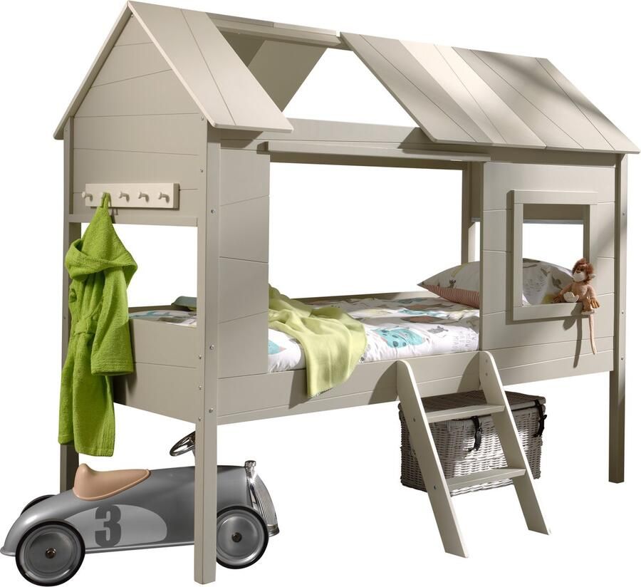 Vipack boomhut halfhoogslaper Charlotte grijs beige 209 3x136 7x185 2 cm Leen Bakker