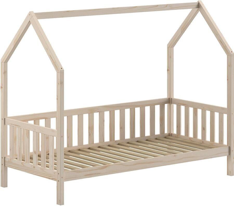 Vipack Bed Cabane met hekje 90 x 200 cm naturel