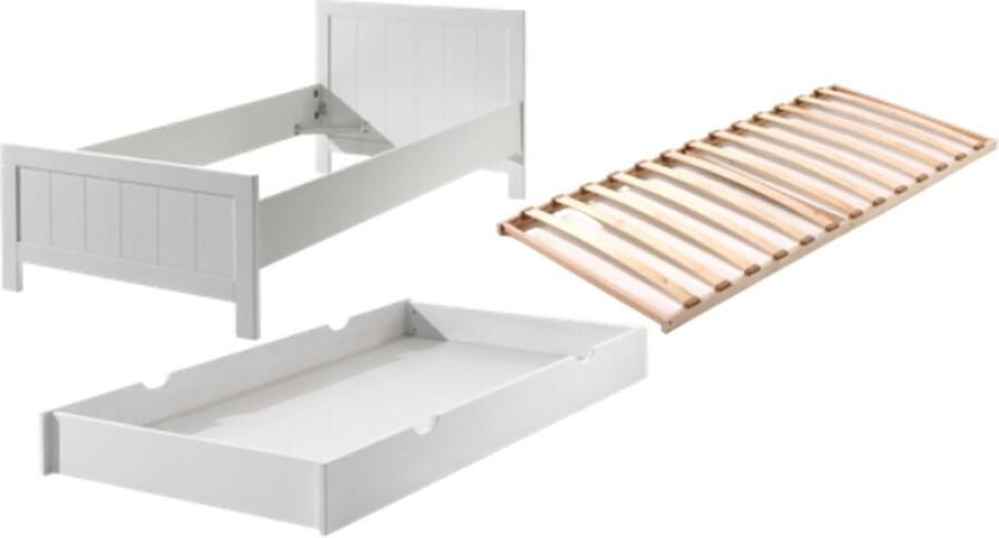 Vipack Eenpersoonsbed Erik 90x200cm (incl. lattenbodem) met bedlade Wit - Foto 2