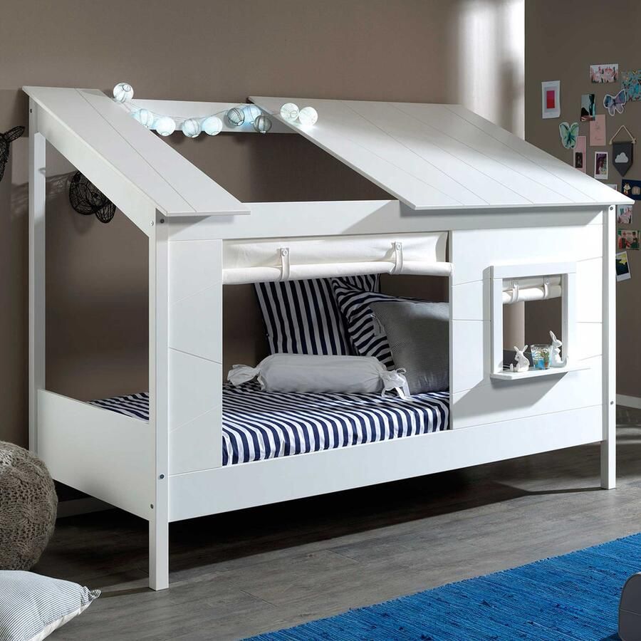 Vipack Kinderledikant Huisbed van MDF en massief hout wit gelakt incl. venster aan de voorkant - Foto 2