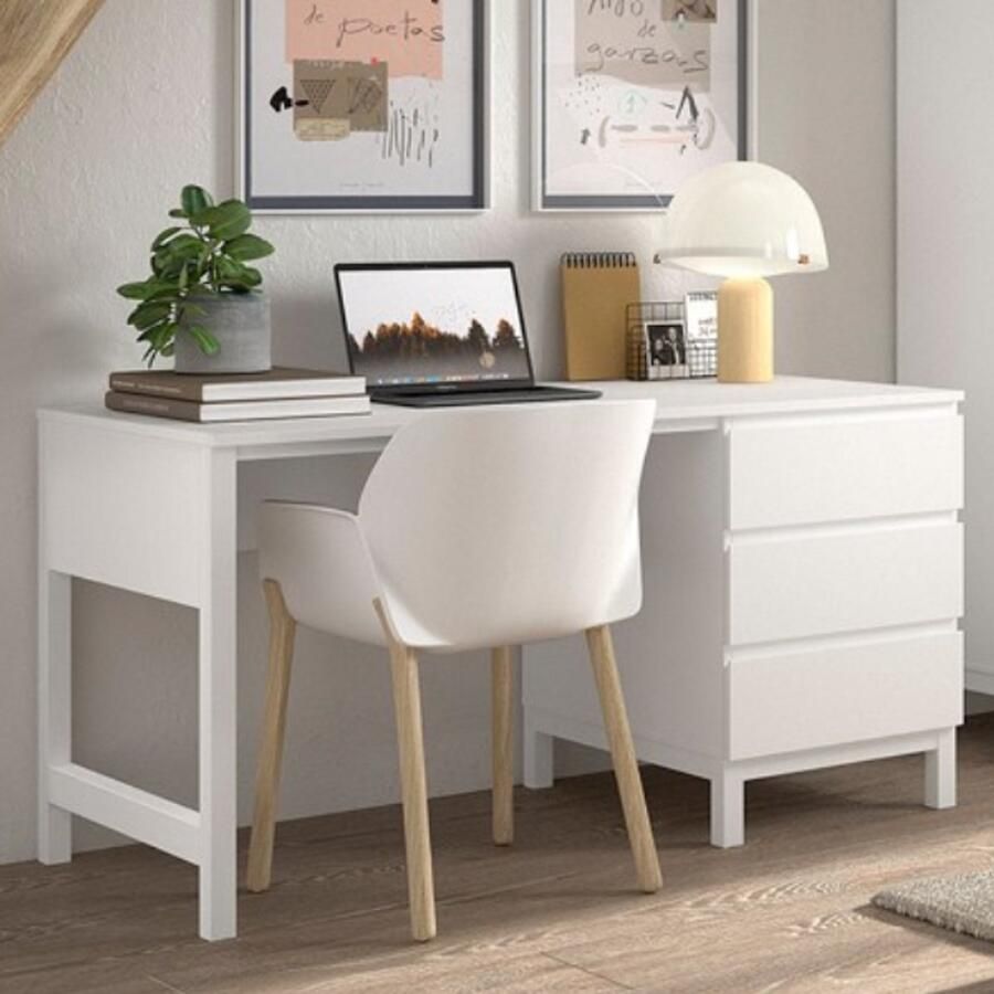 Vipack EMOB Bureau Sammie 140x65x74cm met drie lades eikdecor Kantoor Bruin Melamine; Spaanplaat Kantoor Op voorraad - Foto 2
