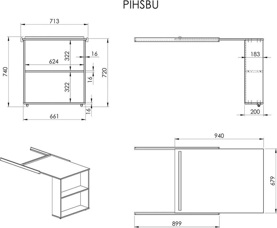 Vipack Bureau voor halfhoogslaper Pino Scott 67 9 x 72 x 71 3 cm wit