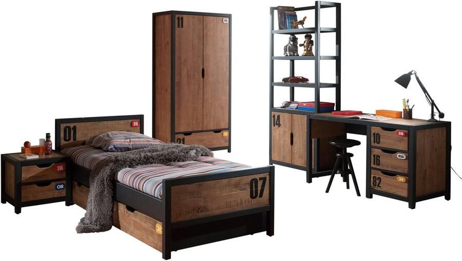 Vipack De ALEX-combinatie bestaat uit een bed van 90x200cm een nachtkastje een rolbed een bureau een kledingkast met 2 deuren en een boekenkast - Foto 6