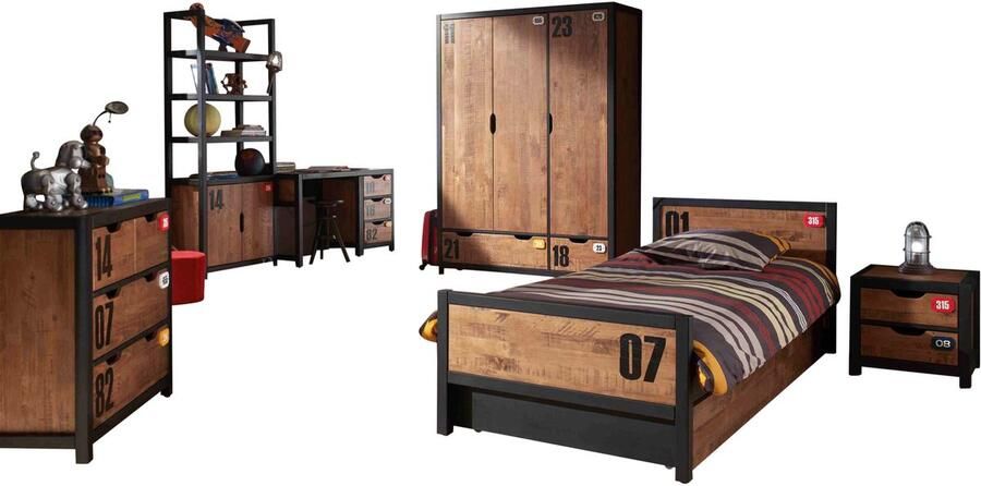 Vipack De ALEX-combinatie bestaat uit een bed van 90x200cm een nachtkastje een rolbed een bureau een kledingkast met 3 deuren een boekenkast en een ladekast met 3 laden