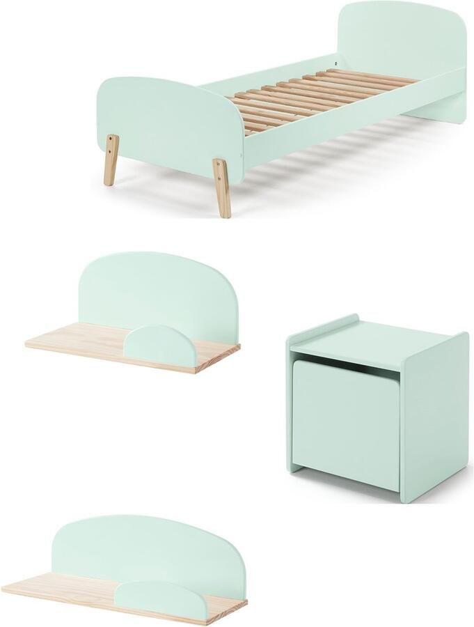 Vipack Deze KIDDY combinatie in mintgroen bestaat uit een bed (90x200) met nachtkastje en 2 hangplankjes (45 en 65 cm) - Foto 2