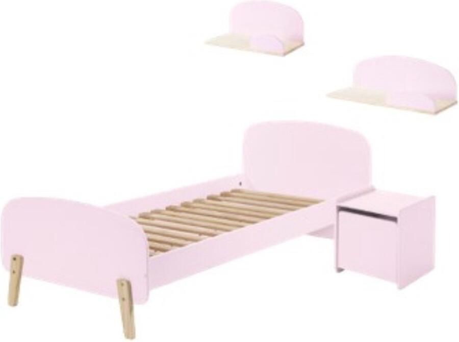 Vipack Deze KIDDY combinatie in roze bestaat uit een bed (90x200) met nachtkastje en 2 hangplankjes (45 en 65 cm)