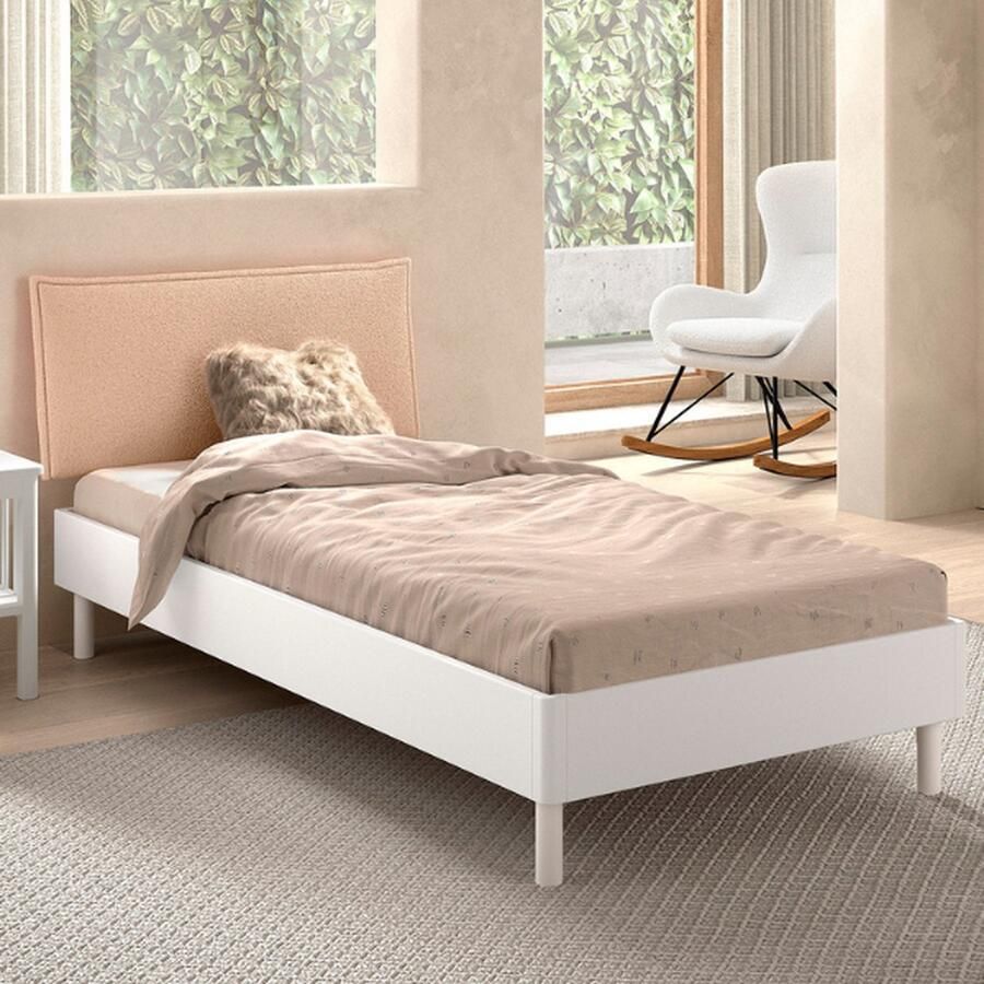 Vipack EMOB Eenpersoonsbed Forrest 90x200cm massief beukenhout wit beige Houten eenpersoonsbedden Wit Hout Houten eenpersoonsbedden Eenpersoons Normaal bed Op voorraad