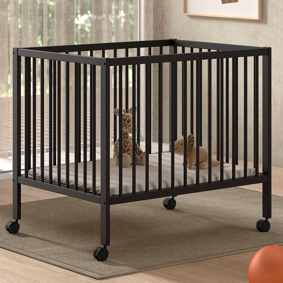 Vipack EMOB Babypark Dino 95 x 75 cm verstelbaar antraciet beukenhout Babykamer Antraciet Hout Babykamer Eenpersoons Normaal bed Op voorraad
