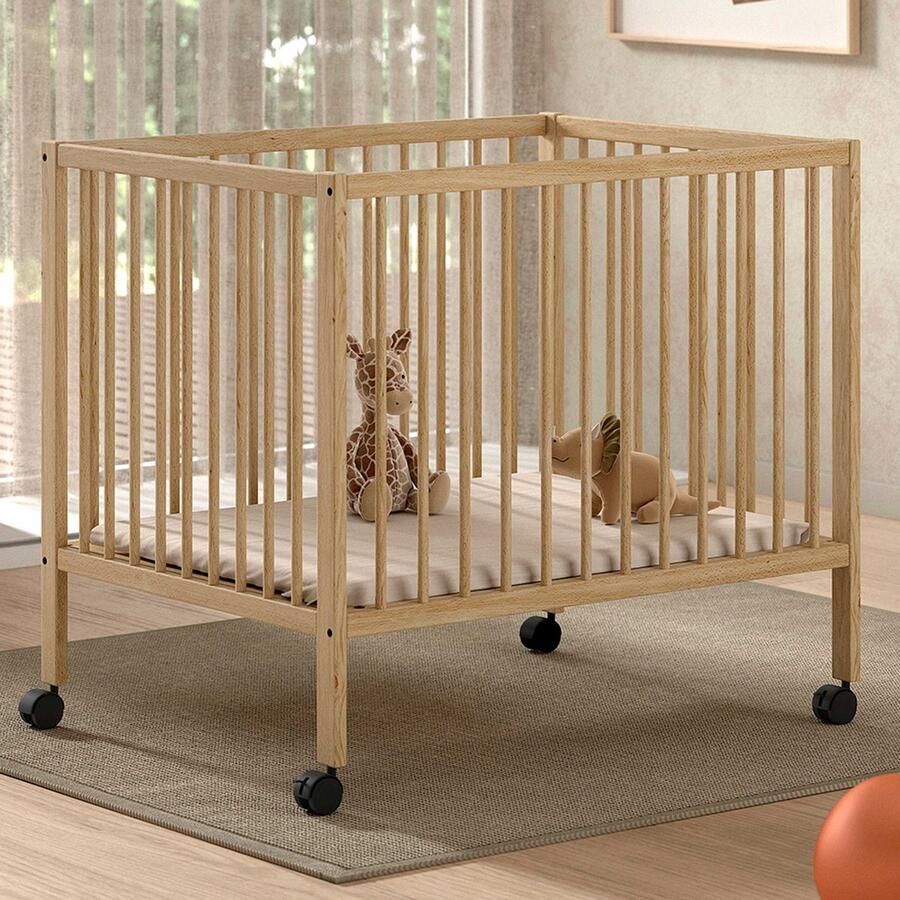 Vipack EMOB Babypark Dino 95 x 75 cm verstelbaar massief beukenhout Babykamer Bruin Hout Babykamer Eenpersoons Normaal bed Op voorraad
