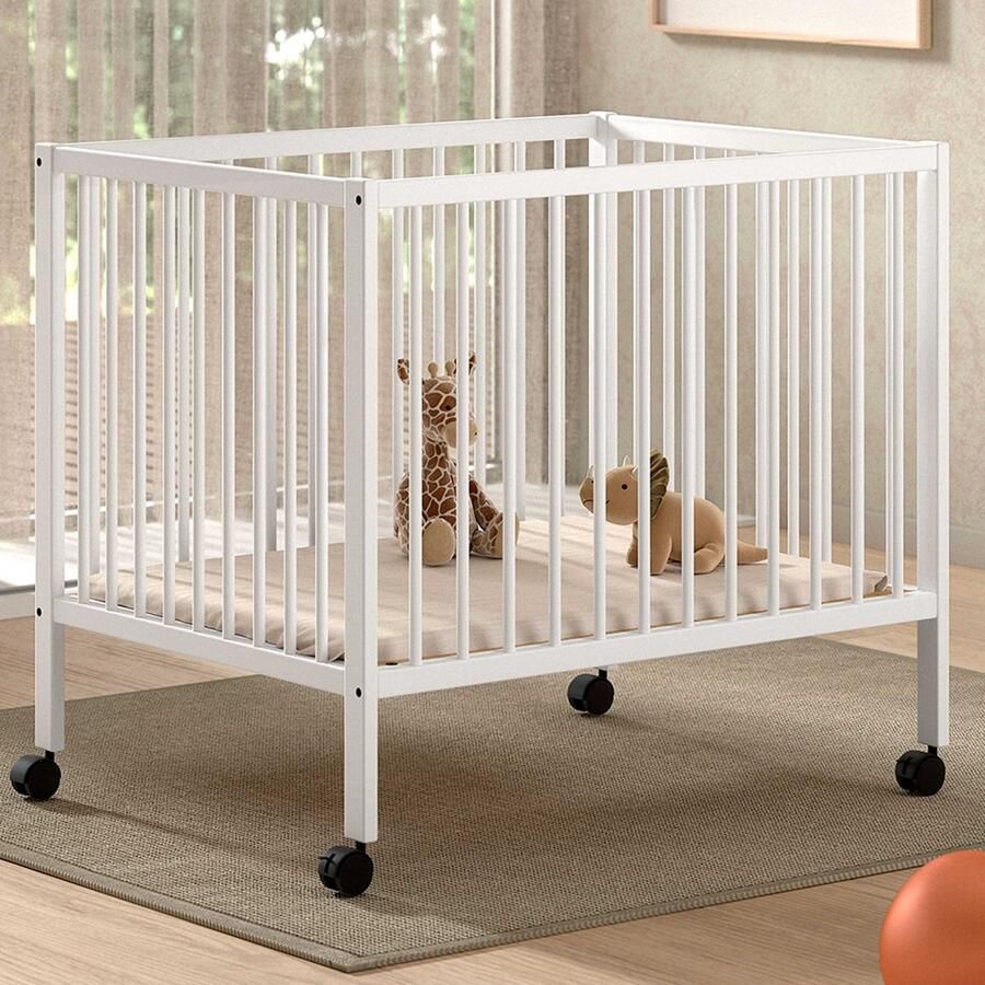 Vipack EMOB Babypark Dino 95 x 75 cm verstelbaar wit beukenhout Babykamer Wit Hout Babykamer Eenpersoons Normaal bed Op voorraad