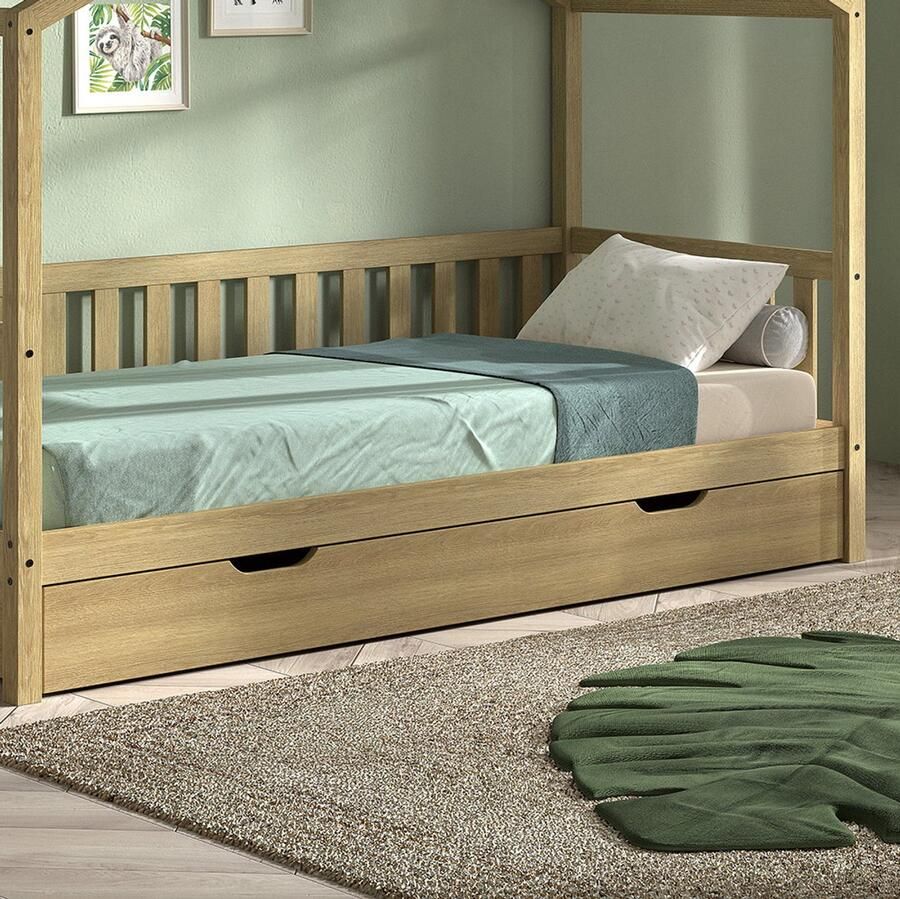 Vipack EMOB Bedlade Dallas massief eikenhout Bedlades Bruin Hout Bedlades Op voorraad