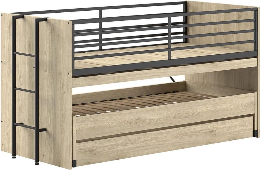 Vipack EMOB Halfhoogslaper Sammie 90x200cm met 2 slaapplaatsen bedlade en bureau eikdecor Kinderbedden met uitvalbeveiliging Bruin Metaal; Spaanplaat Kinderbedden met uitvalbeveiliging Eenpersoons Halfhoogslaper Op voorraad - Foto 4
