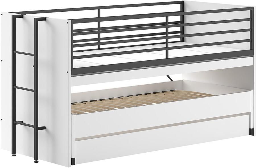 Vipack EMOB Halfhoogslaper Sammie 90x200cm met 2 slaapplaatsen bedlade en bureau eikdecor Kinderbedden met uitvalbeveiliging Bruin Metaal; Spaanplaat Kinderbedden met uitvalbeveiliging Eenpersoons Halfhoogslaper Op voorraad - Foto 5