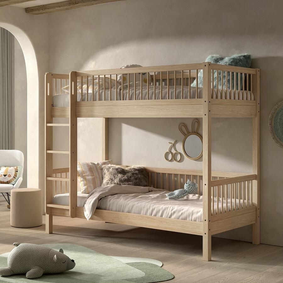 Vipack EMOB Stapelbed Forrest 90x200cm massief beukenhout Stapelbedden volwassenen Bruin Hout Stapelbedden volwassenen Eenpersoons Stapelbed Op voorraad