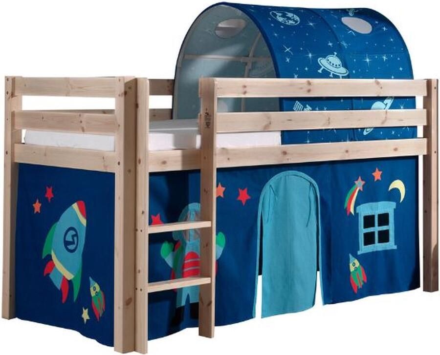Vipack Halfhoogslaper Charlotte met bedtent en -tunnel Astro dennenhout