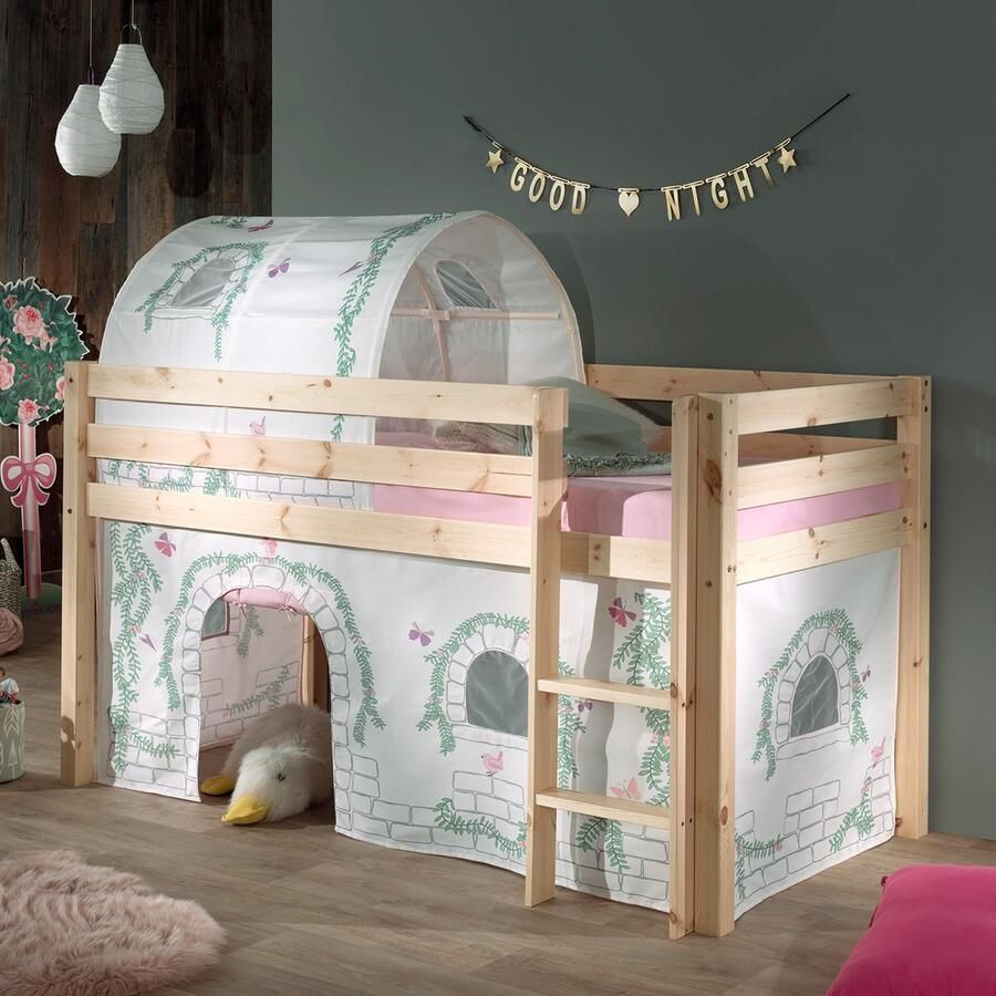 Vipack Halfhoogslaper Charlotte met bedtent & bedtunnel Birdy 90x200 Bruin