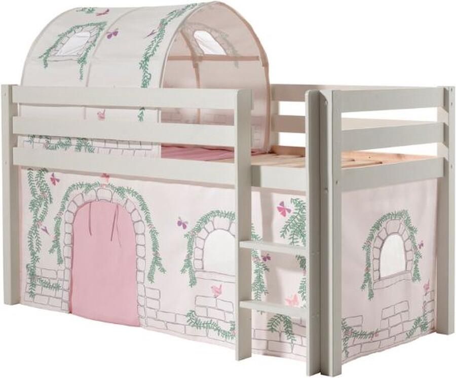 Vipack Halfhoogslaper Charlotte met bedtent & bedtunnel Birdy 90x200 Wit