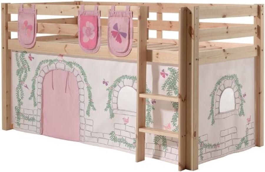 Vipack Halfhoogslaper Charlotte met bedtent & opbergzakjes Birdy 90x200 Bruin