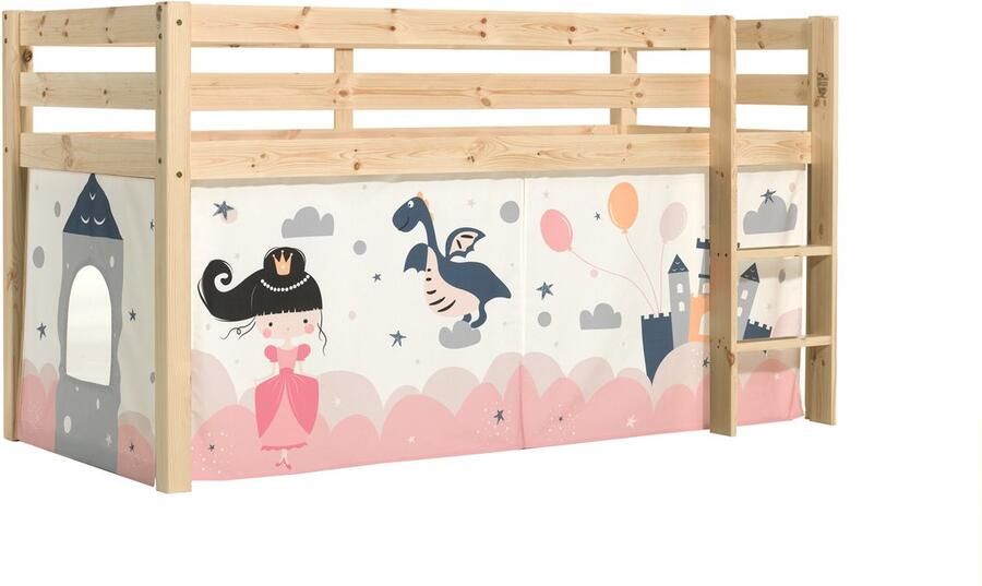 Vipack Speelbed Pino massief dennenhout met lattenbodem en textielset gemaakt in Europa - Foto 4