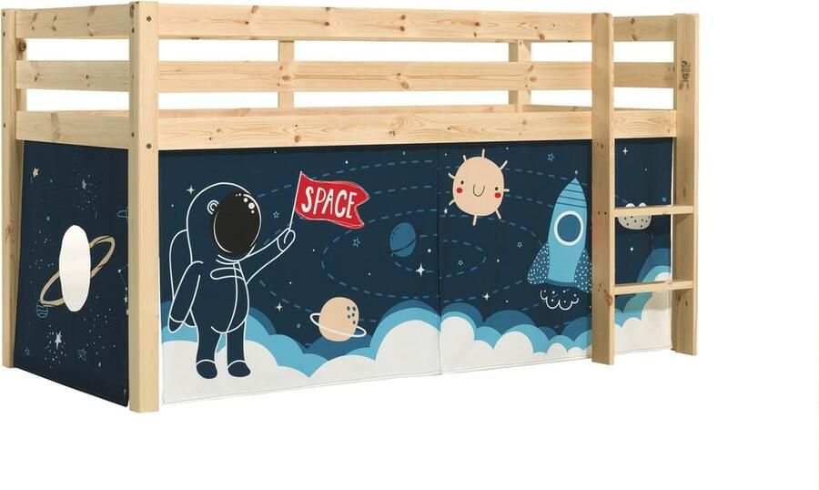 Vipack Speelbed Pino massief dennenhout met lattenbodem en textielset gemaakt in Europa - Foto 4