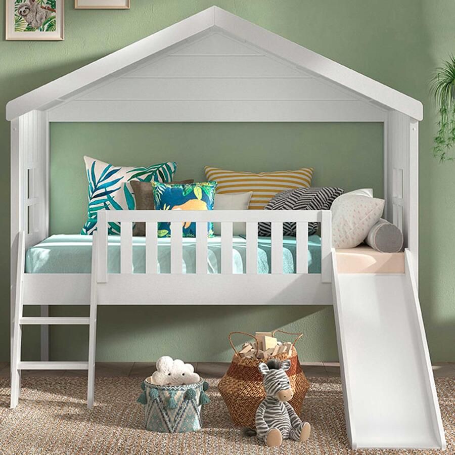 Vipack Huisbed Massief dennenhout wit gelakt gemaakt in Europa stevig gebouwd