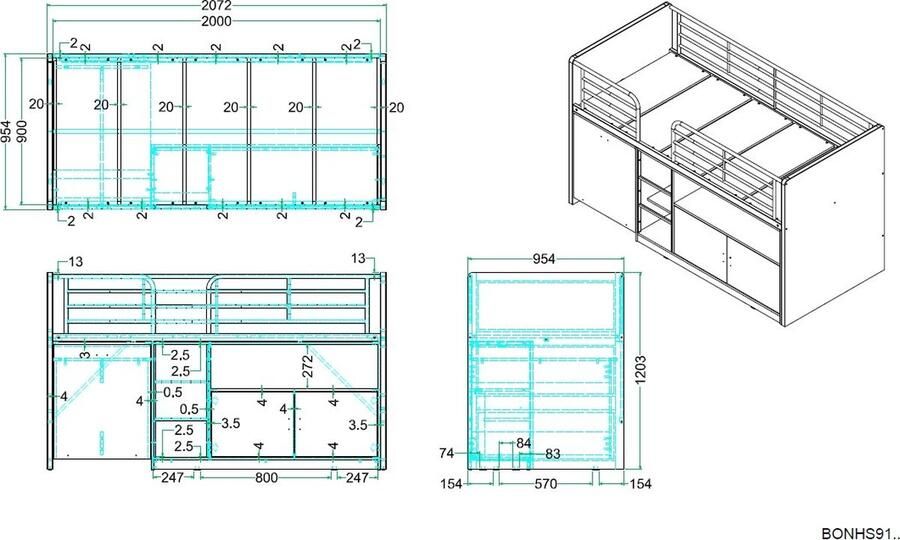 Vipack halfhoogslaper Bonny zilver 121x96x207 cm Leen Bakker