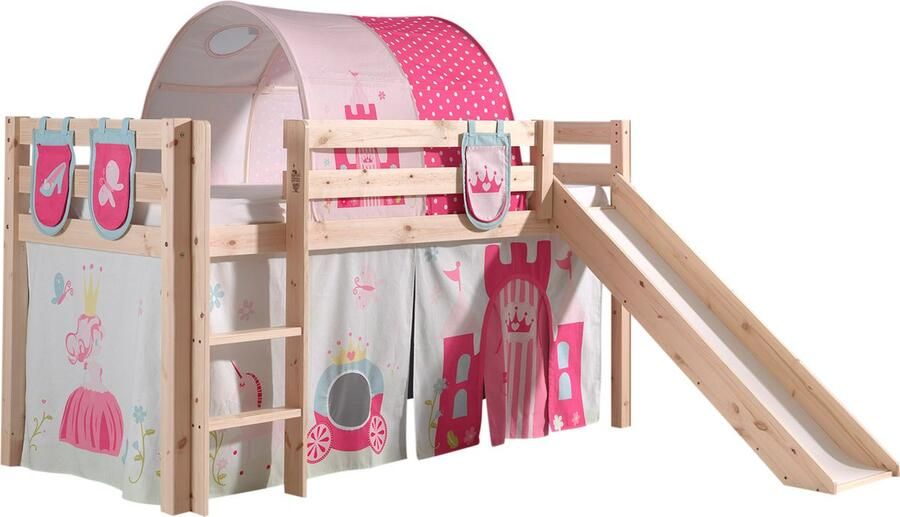 Vipack Halfhoogslaper met glijbaan Astrid met bedtent -tunnel & opbergzakjes Princess II dennenhout - Foto 2