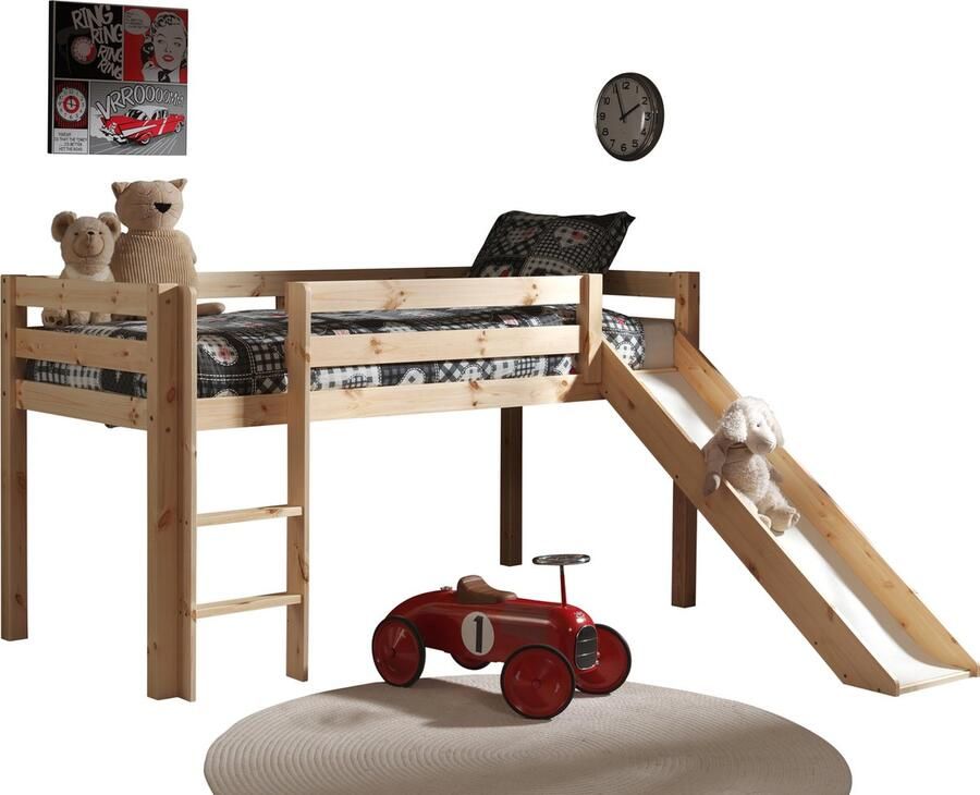 Vipack Hoogslaper Pino speelbed massief dennenhout stevig gebouwd 3 corpuskleuren om uit te kiezen