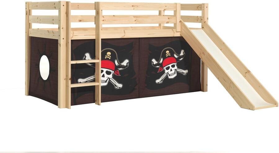 Vipack Halfhoogslaper met glijbaan Astrid met bedtent Caribbean Pirates 90x200 Bruin
