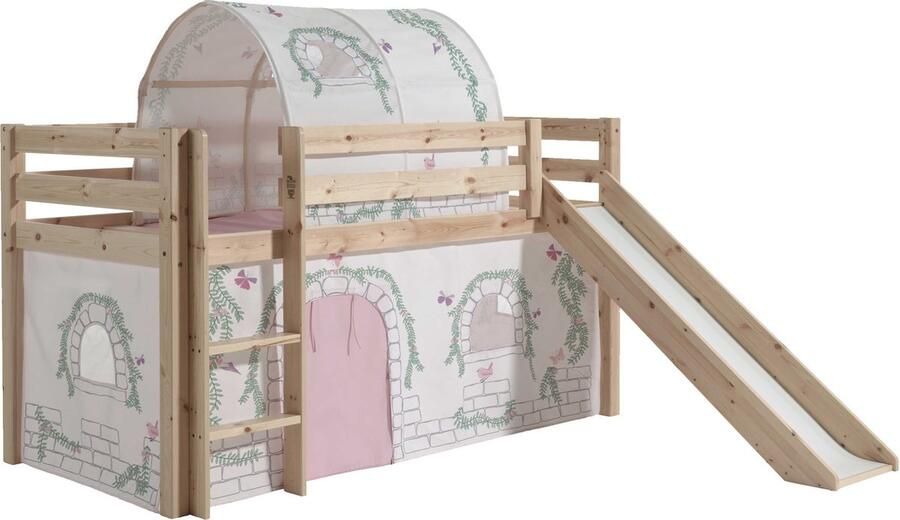 Vipack Halfhoogslaper met glijbaan Astrid met bedtent & bedtunnel Birdy 90x200 Bruin