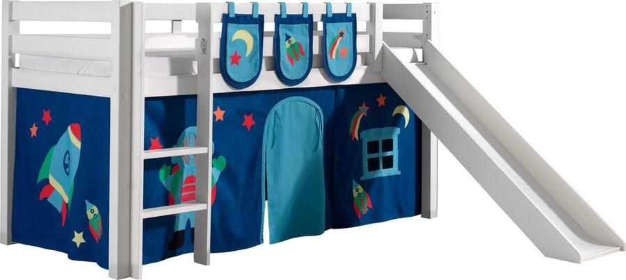 Vipack Halfhoogslaper met glijbaan Astrid met bedtent & opbergzakjes Astro 90x200 Wit