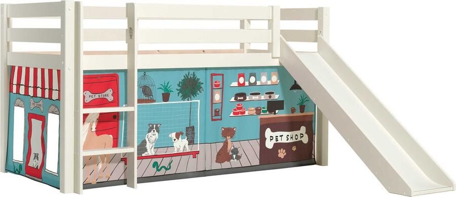 Vipack Halfhoogslaper met glijbaan Astrid met bedtent Pet Shop 90x200 Wit