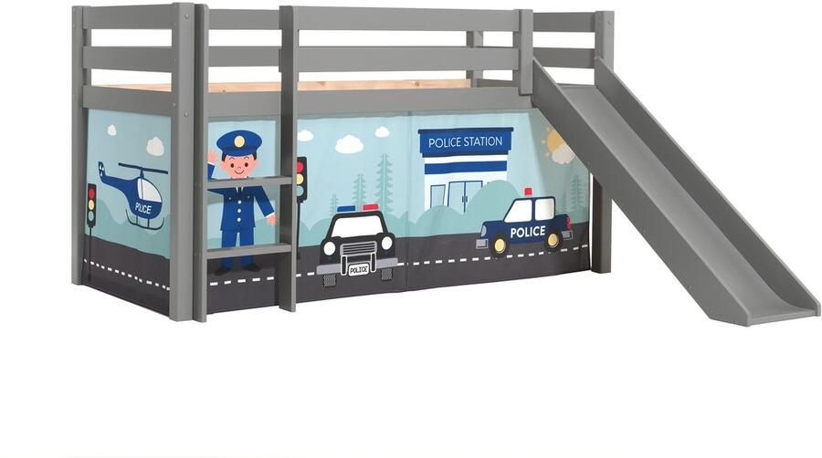 Vipack Halfhoogslaper met glijbaan Astrid met bedtent Police 90x200 Grijs - Foto 2