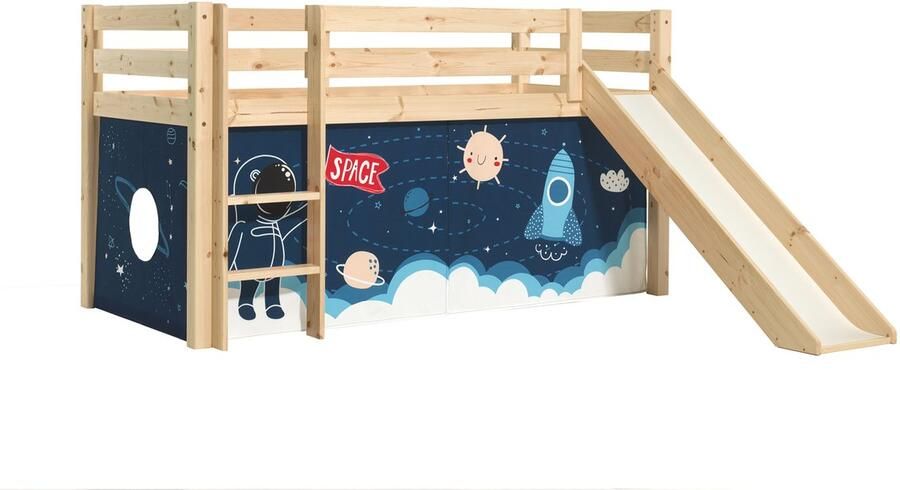 Vipack Halfhoogslaper met glijbaan Astrid met bedtent Space Shuttle 90x200 Bruin