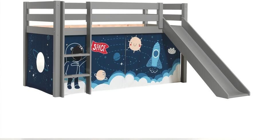 Vipack Halfhoogslaper met glijbaan Astrid met bedtent Space Shuttle 90x200 Grijs - Foto 2