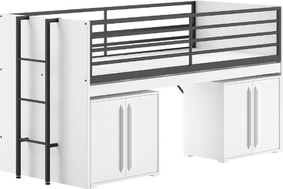 Vipack EMOB Halfhoogslaper Sammie 90x200cm met bureau en commodes wit Kinderbedden met uitvalbeveiliging Wit Metaal; Spaanplaat Kinderbedden met uitvalbeveiliging Eenpersoons Halfhoogslaper Op voorraad - Foto 2