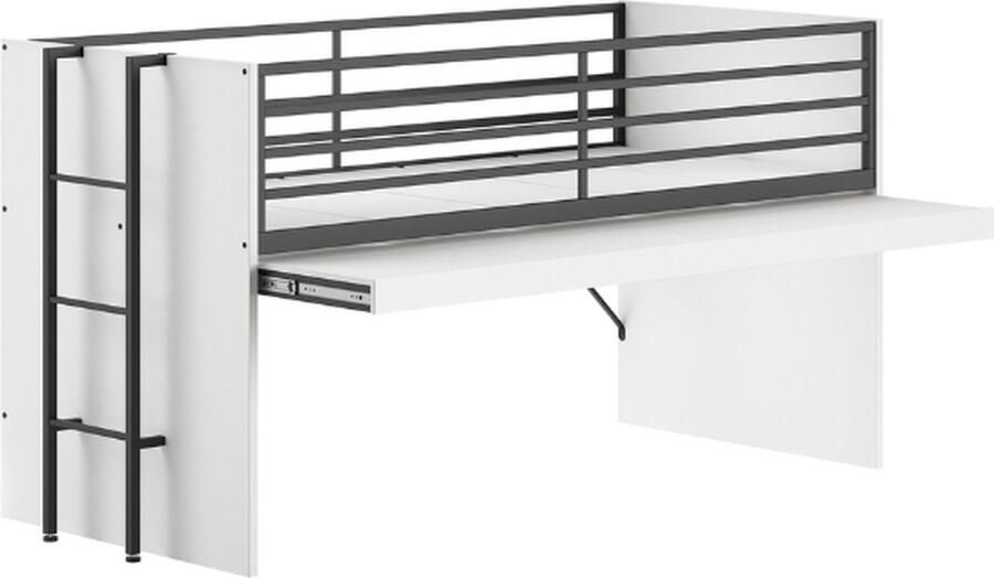 Vipack EMOB Halfhoogslaper Sammie 90x200cm met bureau wit Kinderbedden met uitvalbeveiliging Wit Metaal; Spaanplaat Kinderbedden met uitvalbeveiliging Eenpersoons Halfhoogslaper Op voorraad - Foto 4