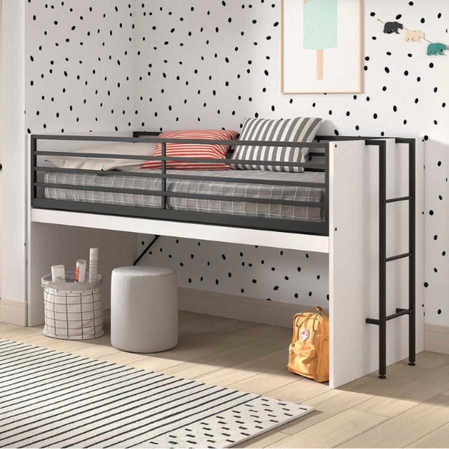 Vipack EMOB Halfhoogslaper Sammie 90x200cm met bureau wit Kinderbedden met uitvalbeveiliging Wit Metaal; Spaanplaat Kinderbedden met uitvalbeveiliging Eenpersoons Halfhoogslaper Op voorraad