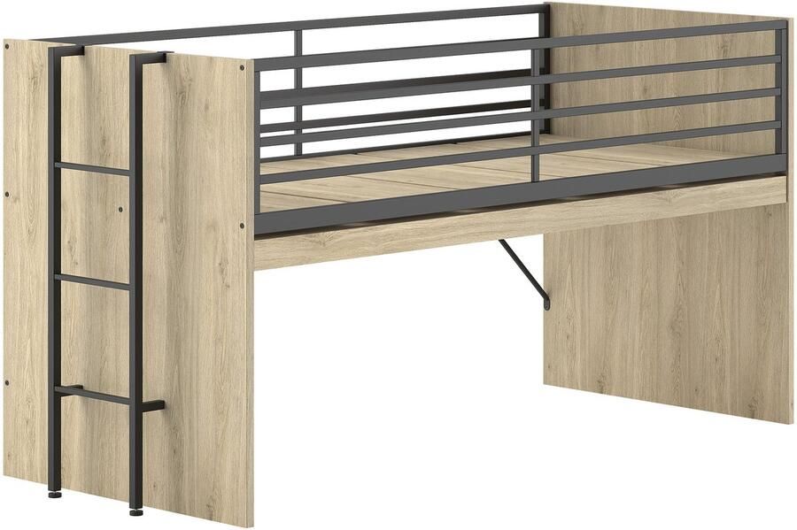 Vipack EMOB Halfhoogslaper Sammie 90x200cm met bureau eikdecor Kinderbedden met uitvalbeveiliging Bruin Metaal; Spaanplaat Kinderbedden met uitvalbeveiliging Eenpersoons Halfhoogslaper Op voorraad - Foto 3