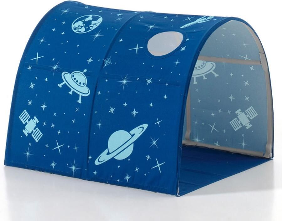 Vipack Halfhoogslaper Scottie 90x200cm Met astronauten-speelgordijn 3 opbergzakjes en bedtunnel Wit - Foto 2