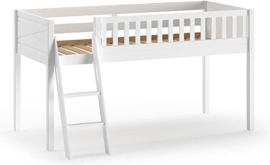 Vipack Halfhoogslaper Scottie 90x200cm Met birdy-speelgordijn 3 opbergzakjes en bedtunnel Wit - Foto 3