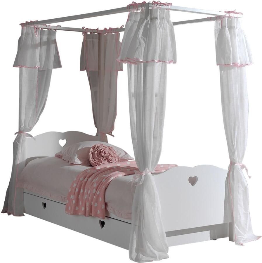 Vipack Hemelbed Amori 90x200cm met bedlade 90 x 200 cm en voile- wit