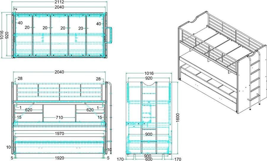 Vipack Hoogslaper Bonny met 3 slaapplaatsen super praktisch in de kinderkamer met groot schrijfblad planken veel functionaliteit op kleine ruimte - Foto 5