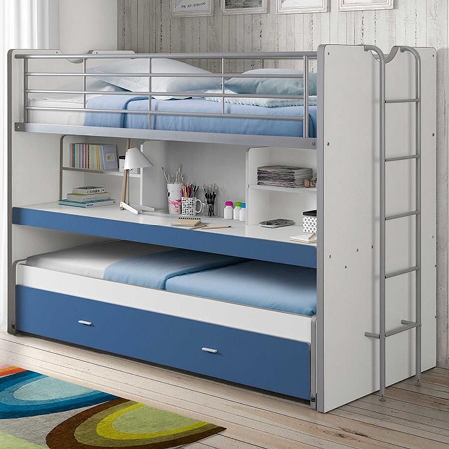 Vipack Hoogslaper Bonny met 3 slaapplaatsen super praktisch in de kinderkamer met groot schrijfblad planken veel functionaliteit op kleine ruimte - Foto 2