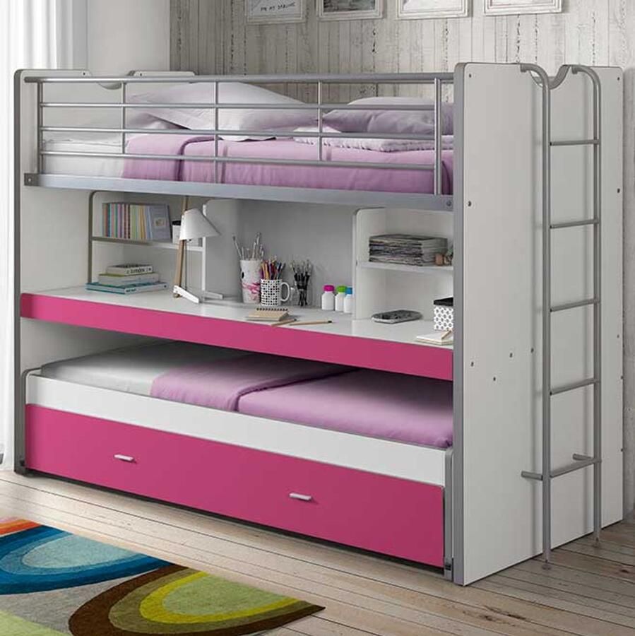 Vipack Hoogslaper Bonny met 3 slaapplaatsen super praktisch in de kinderkamer met groot schrijfblad planken veel functionaliteit op kleine ruimte - Foto 3