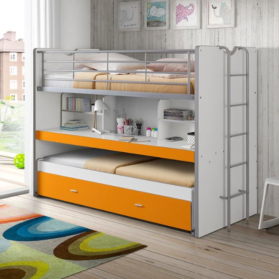 Vipack Hoogslaper Bonny met 3 slaapplaatsen super praktisch in de kinderkamer met groot schrijfblad planken veel functionaliteit op kleine ruimte - Foto 2