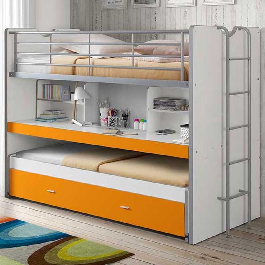 Vipack Hoogslaper Bonny met 3 slaapplaatsen super praktisch in de kinderkamer met groot schrijfblad planken veel functionaliteit op kleine ruimte - Foto 3
