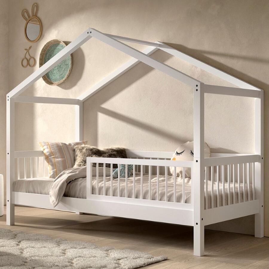 Vipack Huisbed Forrest 90x200cm met bedhekje wit beukenhout