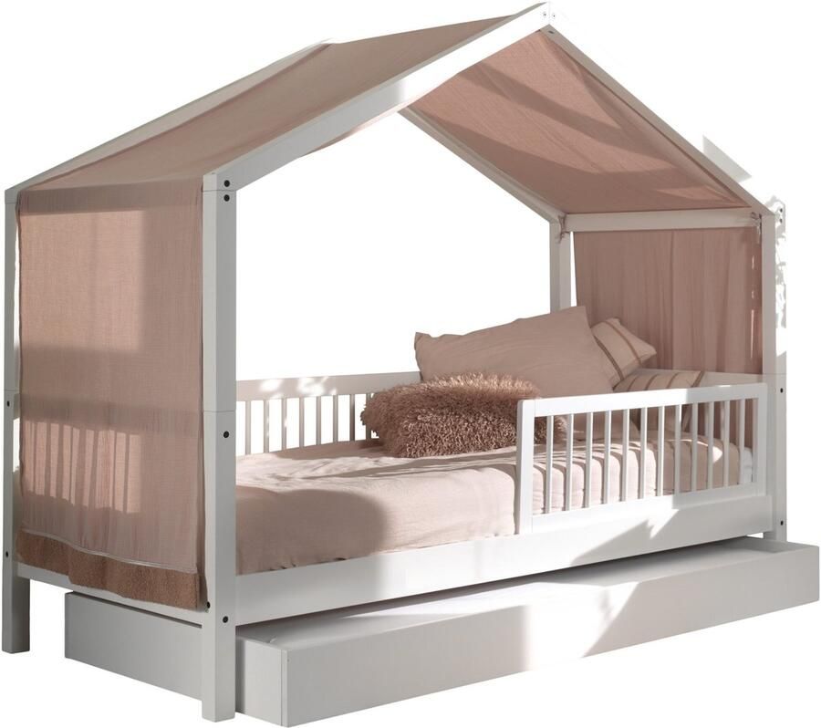 Vipack Huisbed Forrest met rolbed uitvalbeveiliging en bedtent 90x200 Wit